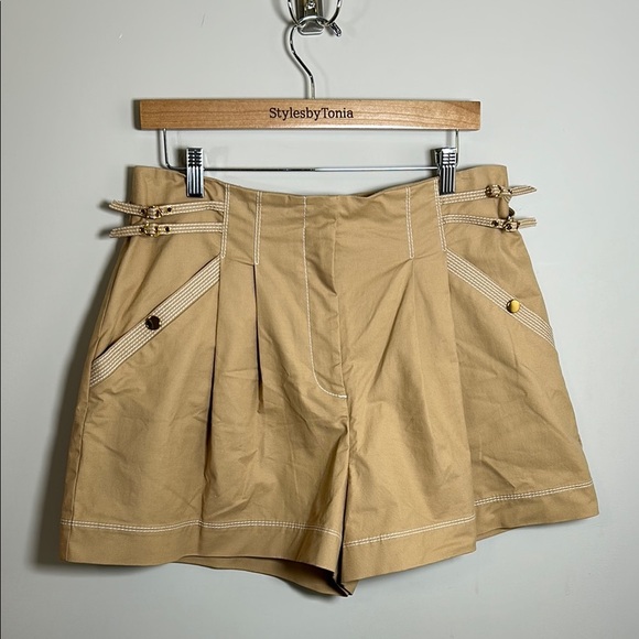 Veronica Beard Jaffe Short Khaki pleated cotton-blend twill shorts Sz 12 NEW - Picture 5 of 13